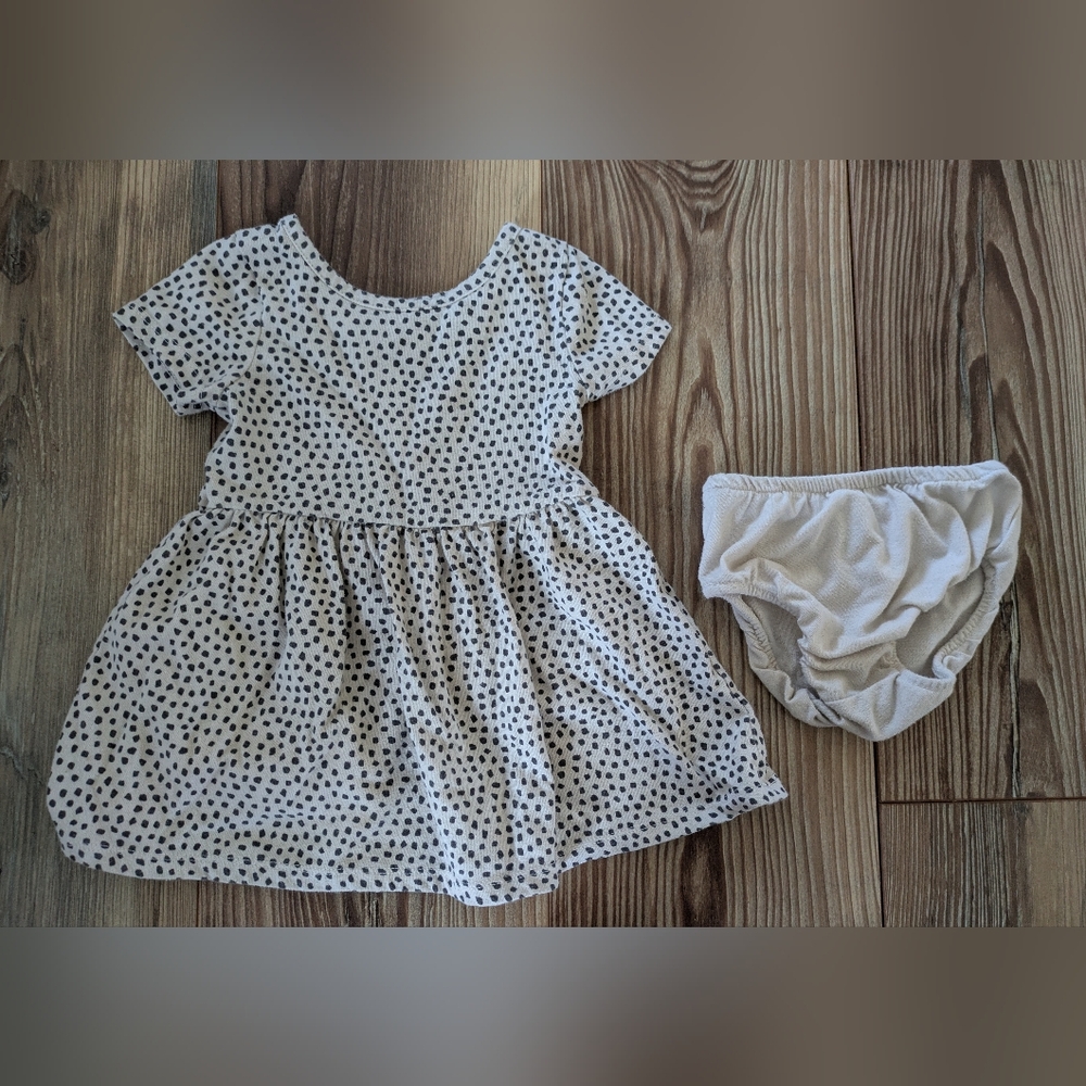 Cat & Jack Baby Girl Leopard Dot Black Cream 2 Pc Dress & Bloomers Set 12 Months